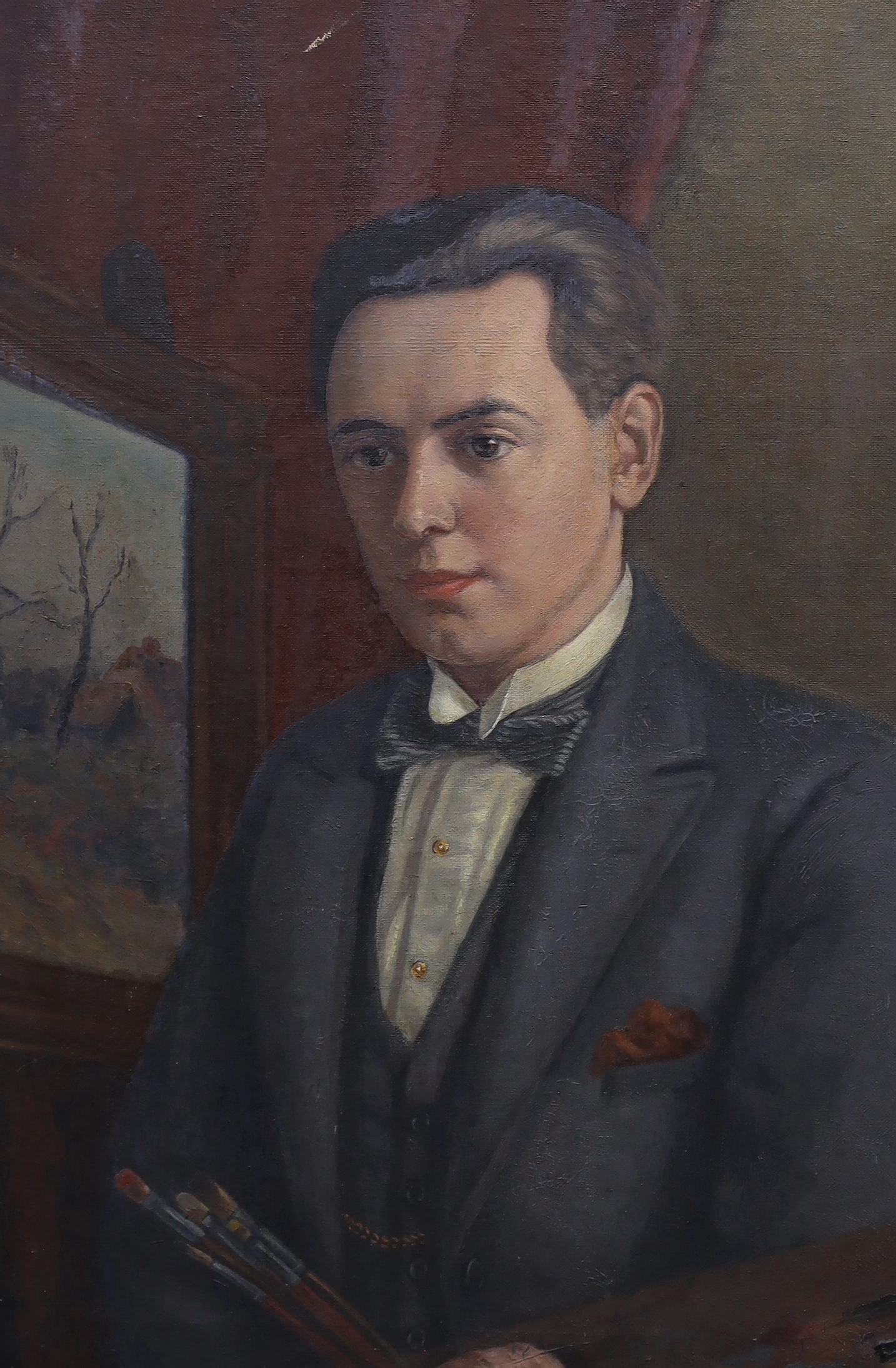 Owen Forrest (20th. C), oil on canvas, Portrait of an artist, probably a self-portrait, unsigned, 75 x 52cm